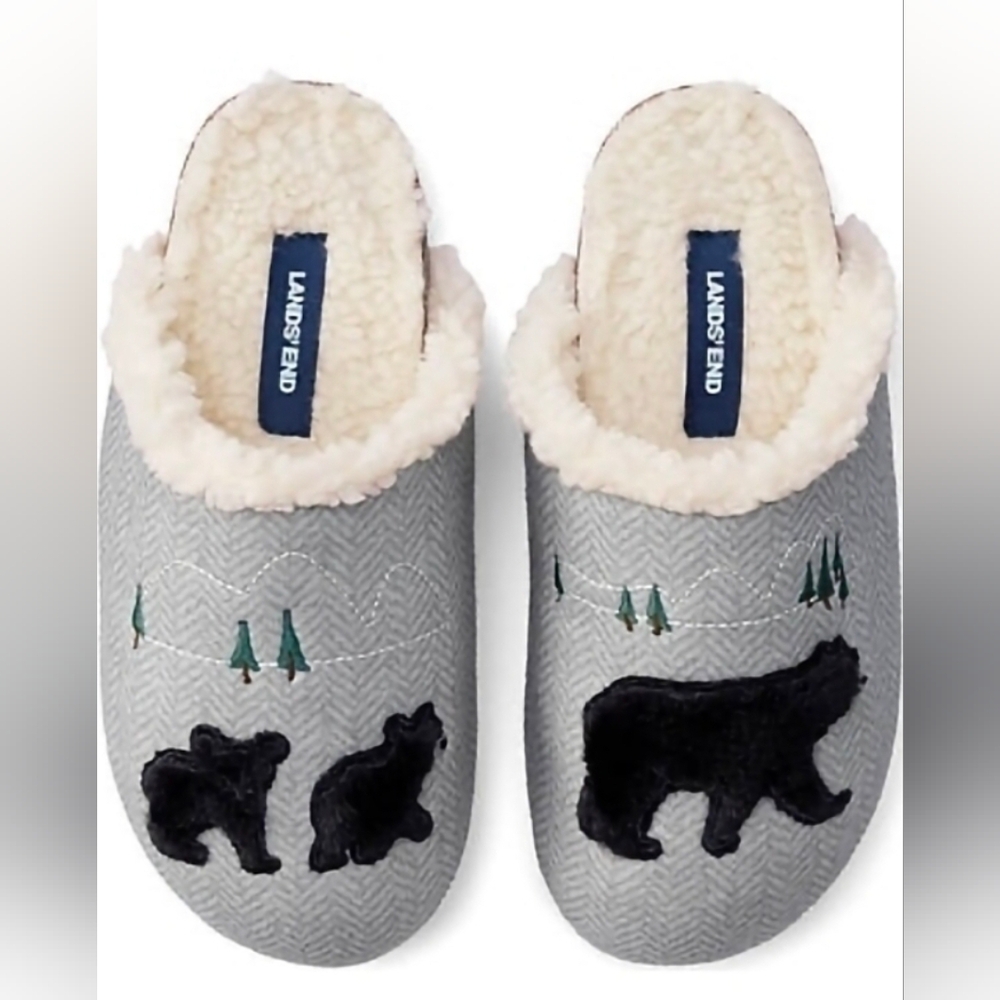 Lands' End Women's Felt Scuff Slippers Mama Bear 10